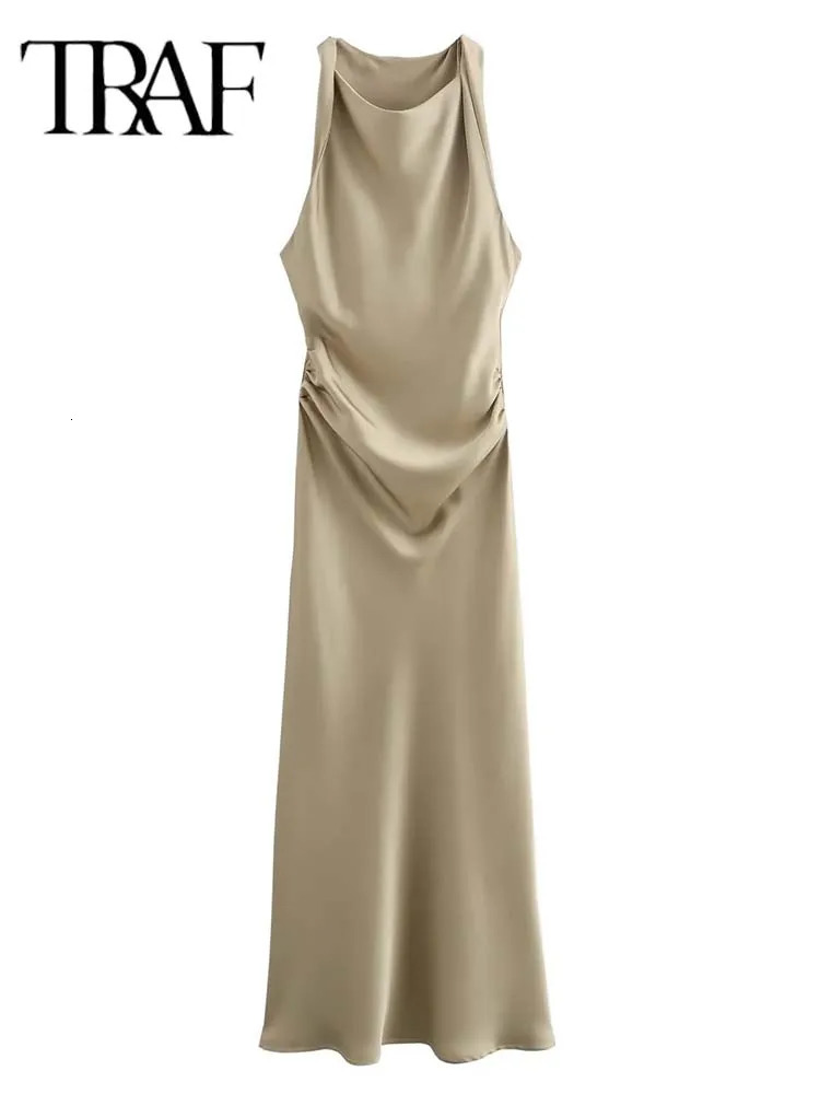 TRAF satin womens long dress summer Slip Midi dress womens sexy evening dress sleeveless elegant dress 250226