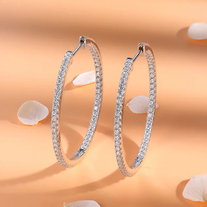 30mm Full 1.2mm Womens Large Hoop Earrings Silver 925 Jewelry Diamond Hugging Earrings White Gold Plated Gift 250219
