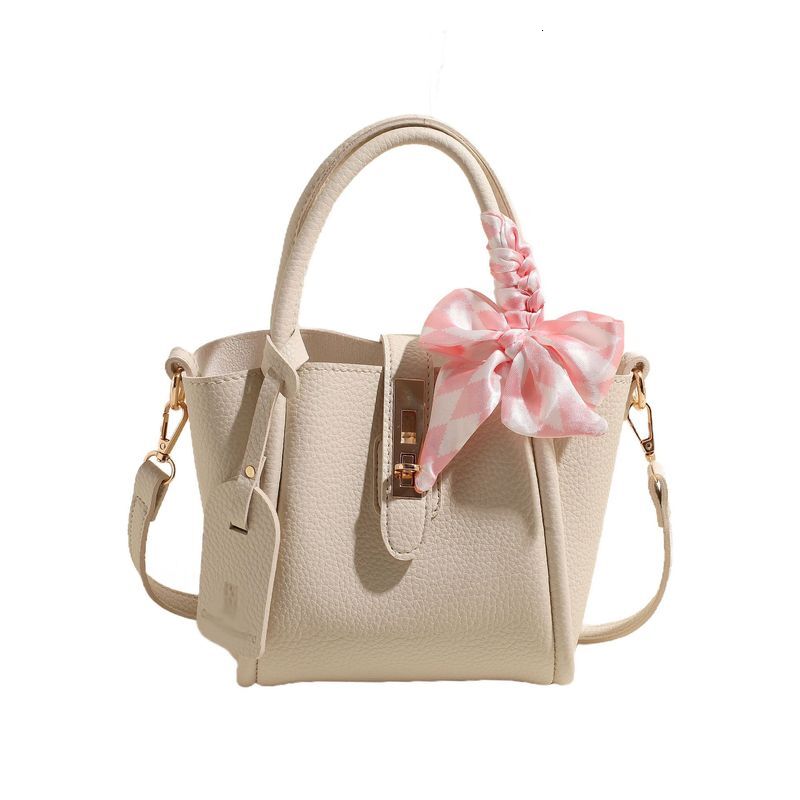 French lock solid color handbag for women 2024 new butterfly bow bucket elegant single shoulder crossbody bag