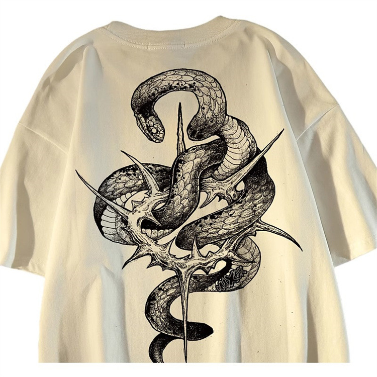 Designer's High-precision Snake Print Round Neck Men's And Women's T-shirt Summer Vibe Street Style Dark Short Sleeved Fashion Brand Fr