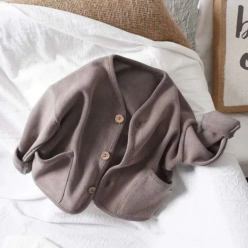 Ddmyshoesvip Korean Children Cardigan Autumn Loose Cotton Solid Infant Baby Coat Casual V Collar Long Sleeve Toddler Girl Outerwear