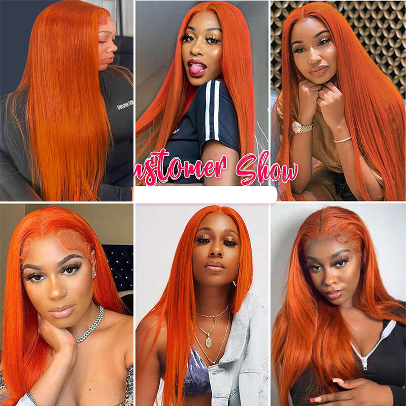 HD Front Lace Wig Hand Woven Front Lace Wig For Women With Long Straight Hair And Real Hair Lace Human Hair Orange Headband