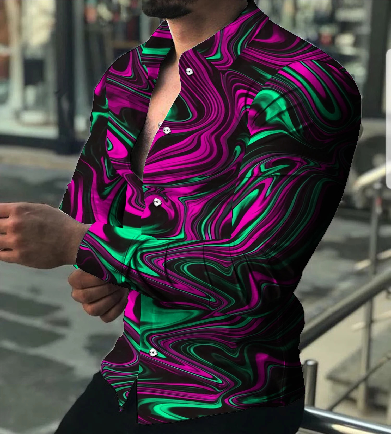 2023 Autumn Fashion Social Mens Shirt Polo Button Casual Western Print Top Prom Cardigan Plus Size M3XL 250226