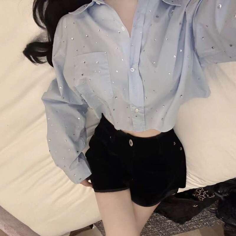 Dia Studded Starry Sky Shirt With Polo Collar, Long Sleeved New Style, Simple And Niche, Few Outerwear Tops