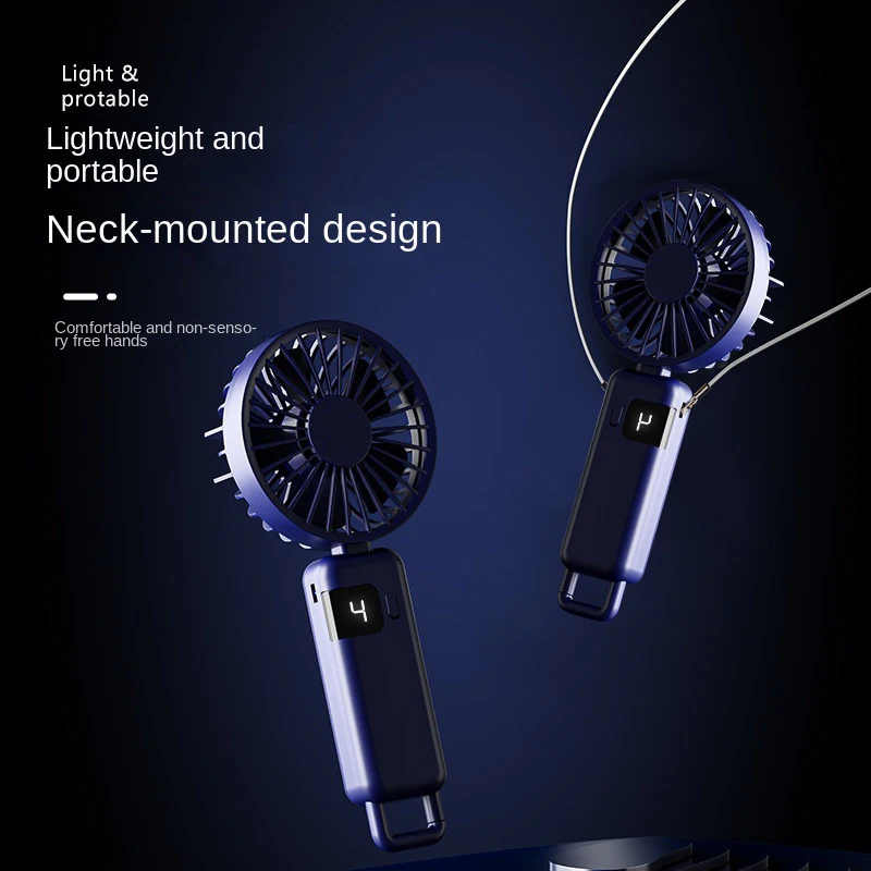 USB Mini Handheld Fan Digital Display ventilador Foldable Portable Neck Hanging Fan 5 Speed Rechargeable Electric Fan Air Cooler