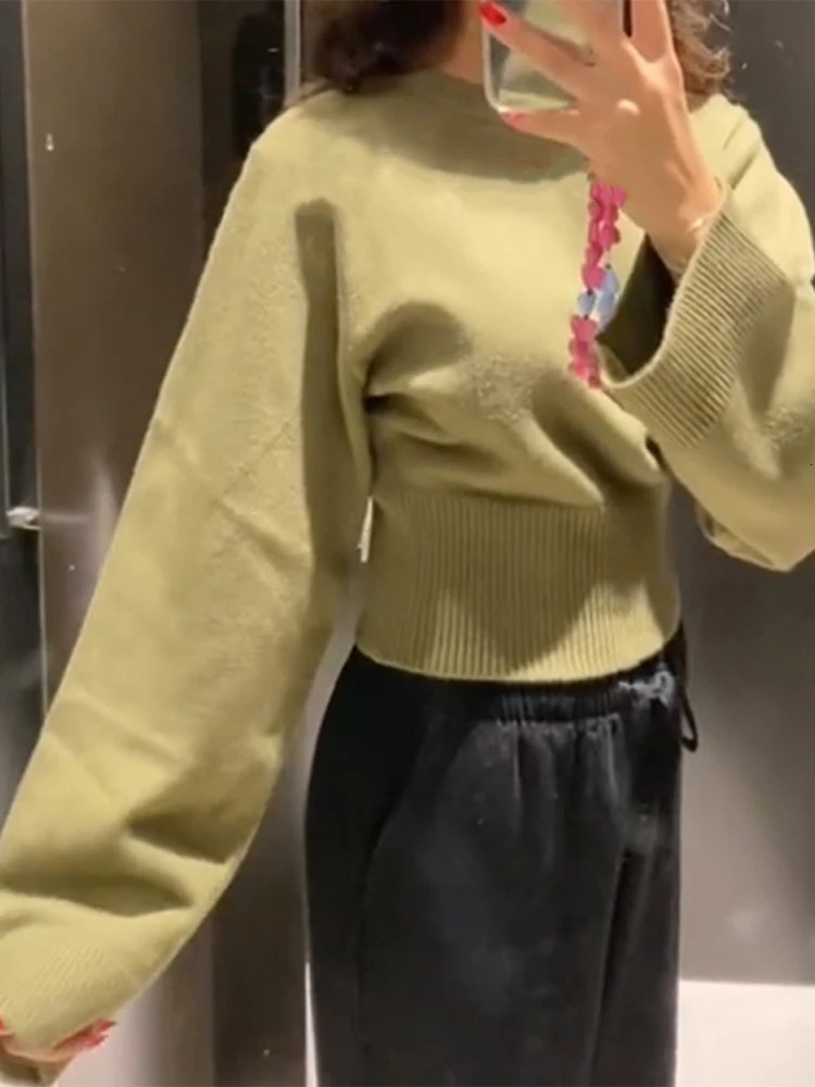 Solid Knitted Crop Sweater Women Slim Oneck Long Sleeve Female Short Pullover 2025 Spring Lady Allmatch Knitwear 250225