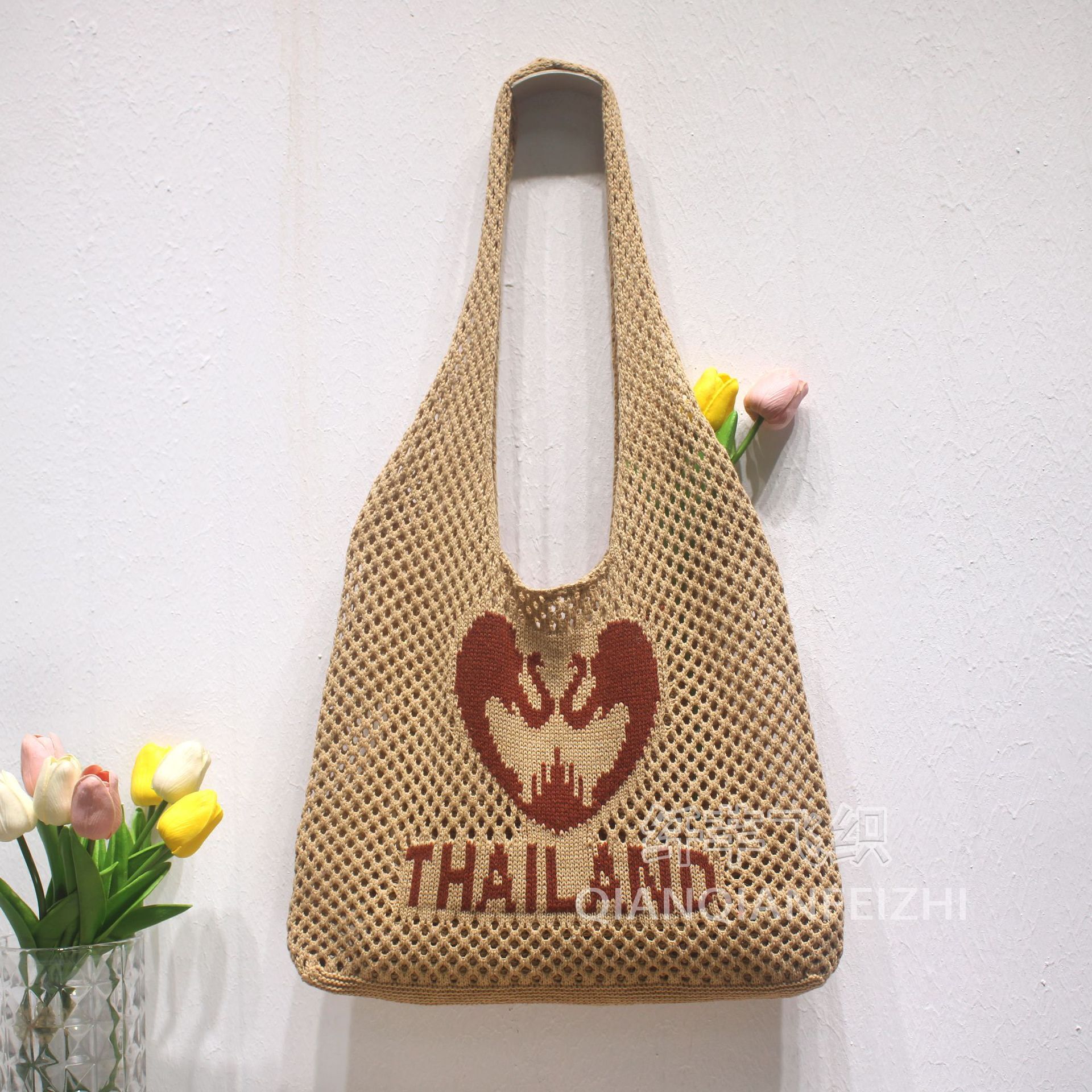Spring and summer lazy style beach vacation tote 2025 knitted hollowed out shoulder woven bag #swissmilitary