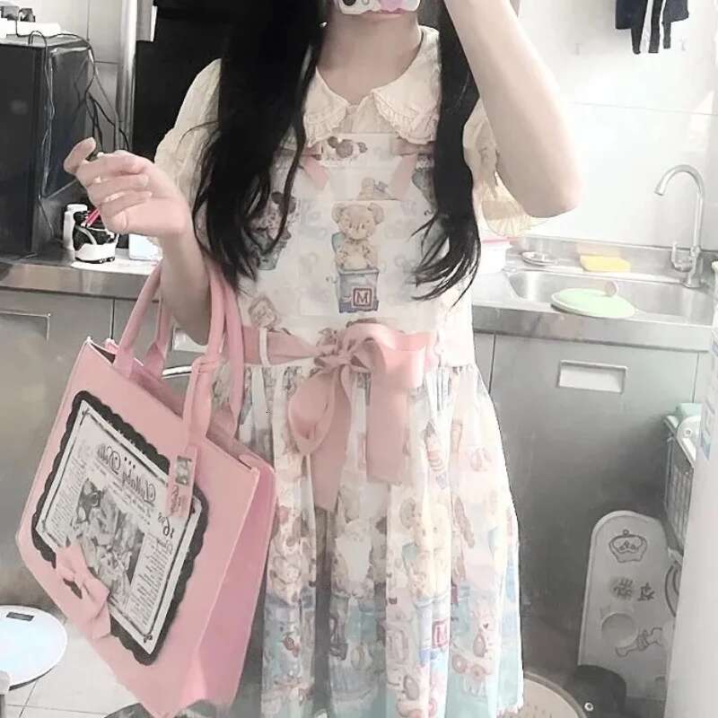 Vintage Sweet Pink Handbags For Women Classic Large Capacity Lolita Bow Shoulder Teenage Girls PU Tote Bag Haruku