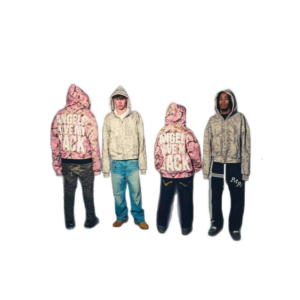 Design sense, printed branches, graffiti, camouflage hooded sweatshirt, loose fitting, niche hip-hop jacket for men and women