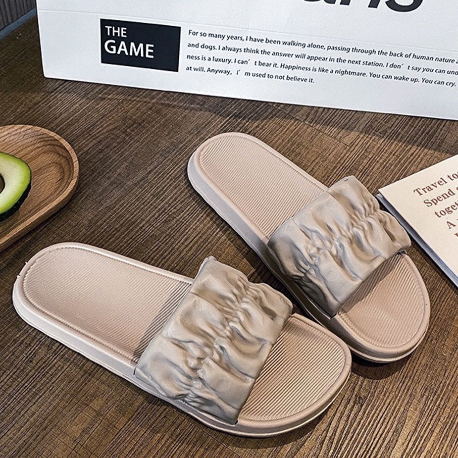 Slippers For Women In Summer Fashionable Fairy Style Flat Pleated Shoe Upper Suitable For Indoor And Outdoor Wear Student One Line Slippers Cool Slipp