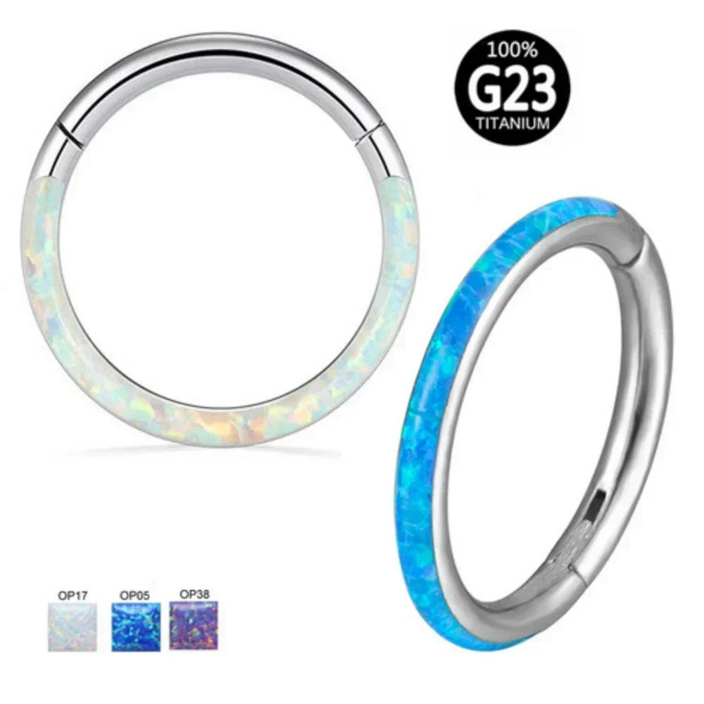 G23 Front Side Opal Nose Ring 6mm - 12mm Septum Clicker Hinged Hoop Ear Cartilage Tragus Lip Piercing 250227