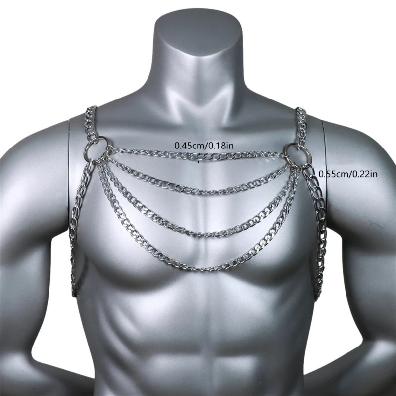 Mens Sexy Metal Body Chest Chain Jewelry Punk Harness Festival Accessories Party Club Hollow Out Necklace 250227