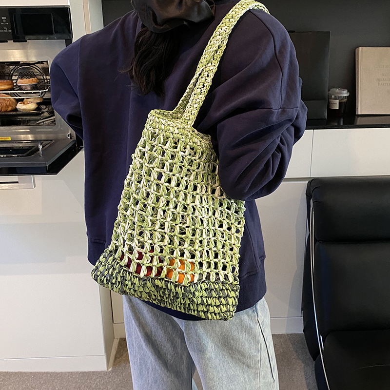 Straw summer hook single hollow woven leisure vacation beach large capacity women's shoulder bag #swissmilitary