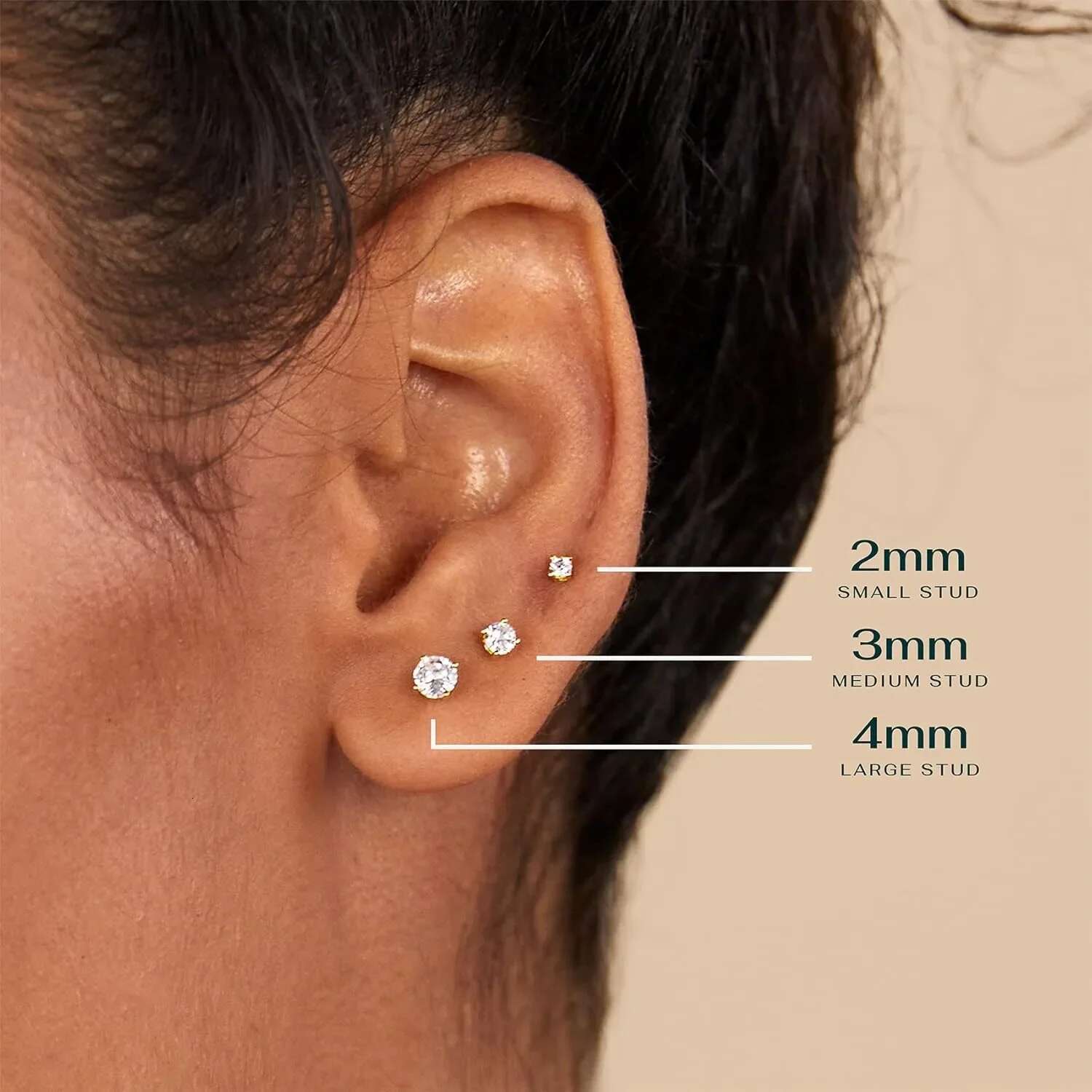 14K Gold Sier Plated Cubic Zirconia Flat Back Piercing Jewelry Stud Earrings for Women