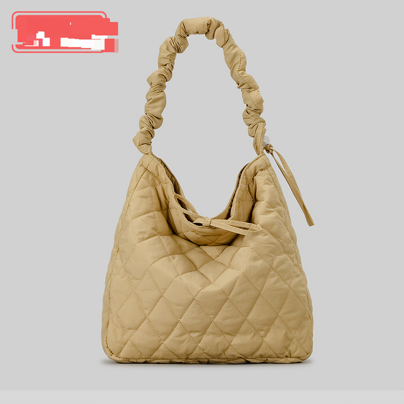 Lage & Bags Large Capacity Dia Filled Cotton Bucket Bowknot Drawstring Shoulder Strap Handbag Quilted Nylon Bag Women Wholesale
