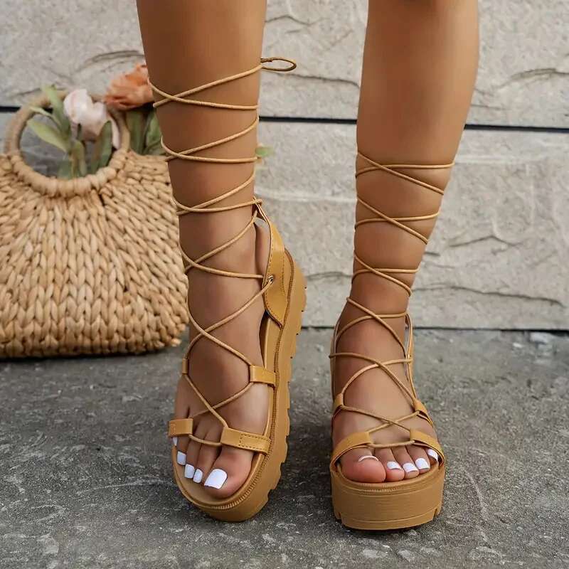 Woman Wedges Fashion Gladiator Ladies Shoes for Lace Up Platform Women Cross Straps Thick Bottom Sandals