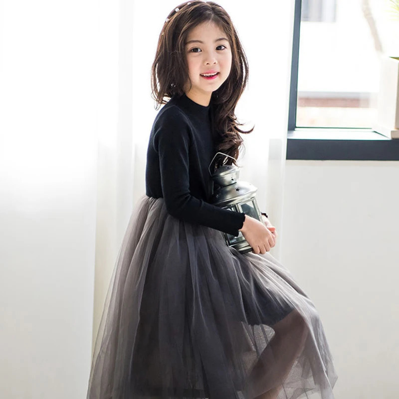 3-12 Years Spring Autumn Girls Dress Korean Mesh Fashon Long Sleeve Little Princess Dress Party Birthday Gifts Kids Clothes 250227