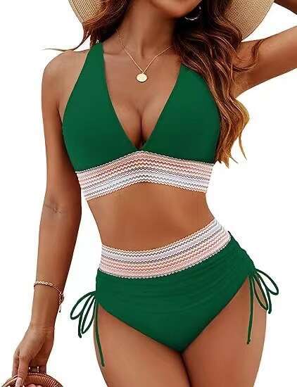 Women's High Waist Split Set V-neck Tether Bikini Gathers Hot Selg 2025 New Casual Fashion Trendy Clothing