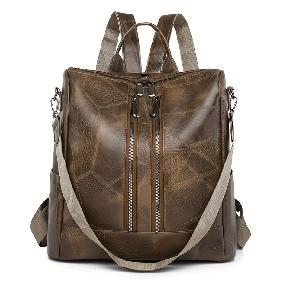 Ship from US Convertible PU leather backpack Fashion Casual Large Capacity aypack Shoulder Bag Travel Schoolbag 250227FBB