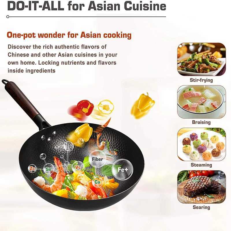 High Quality Iron Wok Traditional Handmade Iron Wok Non-stick Pan Non-coating Gas Cooker CookwareC250228