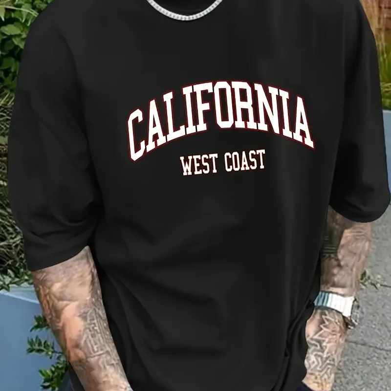 CALIFORNIA WEST Vintage Printed Mens Cotton T-shirt with Letters Casual Summer Fashion Couple Trendy T-shirt 250227
