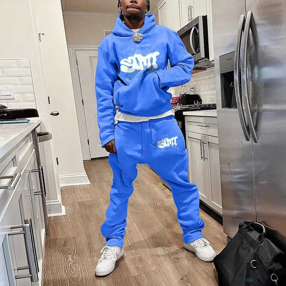 Mens autumn and winter hoodie set two-piece 3D printed sportswear casual bell pants sportswear set Y2K streetwear mens clothing X250228