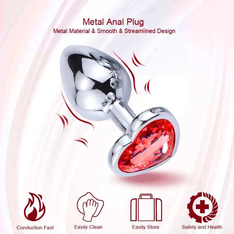 Anal Plug 3 Sizes Heart Metal Crystal Anal Plug for Women Removable Stainless Steel Butt Plug Men Stimulator Anal Sex Toys Dildo W250618