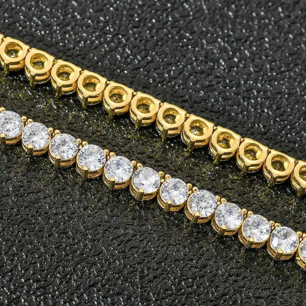 Hip Hop Jewelry 4mm Iced Out Dia Tennis Chain Sier/Gold Plated CZ 3 Claws Necklace Gift for Women/Men