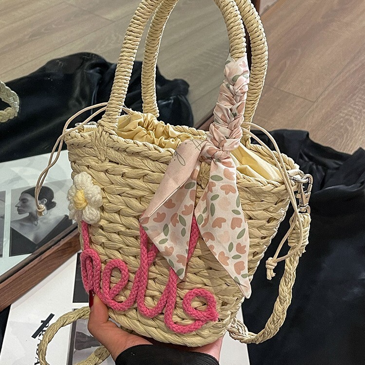 Fashionable straw crossbody summer handmade woven bucket women's niche vacation beach bag, vegetable basket #swissmilitary