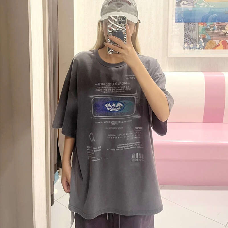PANQ graphic letter print niche Vibe trendy brand spray painted, washed worn loose men's and women's short sleeved couple T-shirt