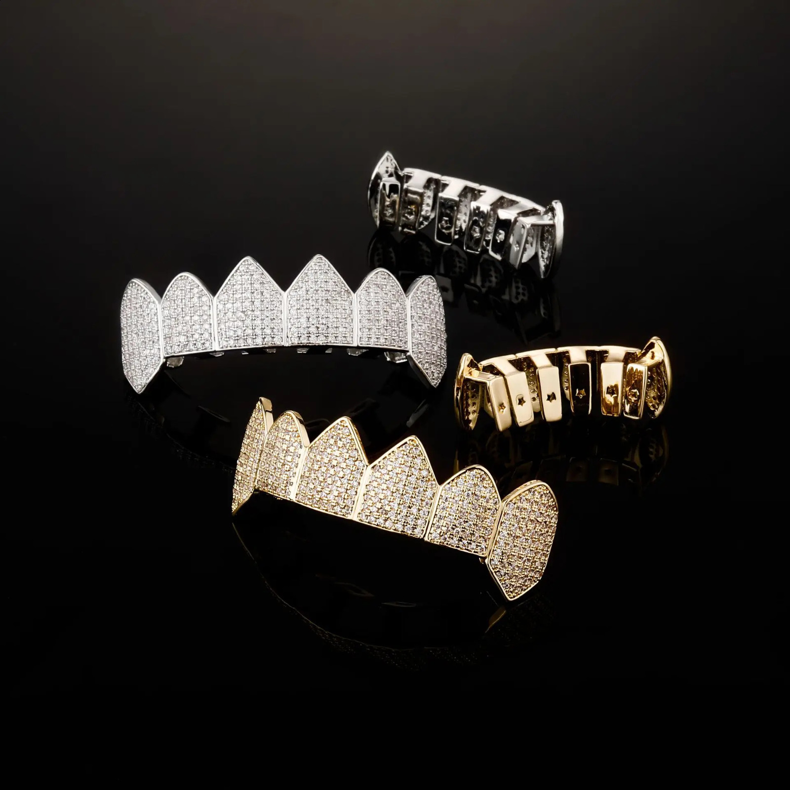 Full CZ Teeth Set For Unisex Cubic Zirconia Stone Top Bottom Teeth Grills Box Packing Hip Hop Jewelry For Men 250219