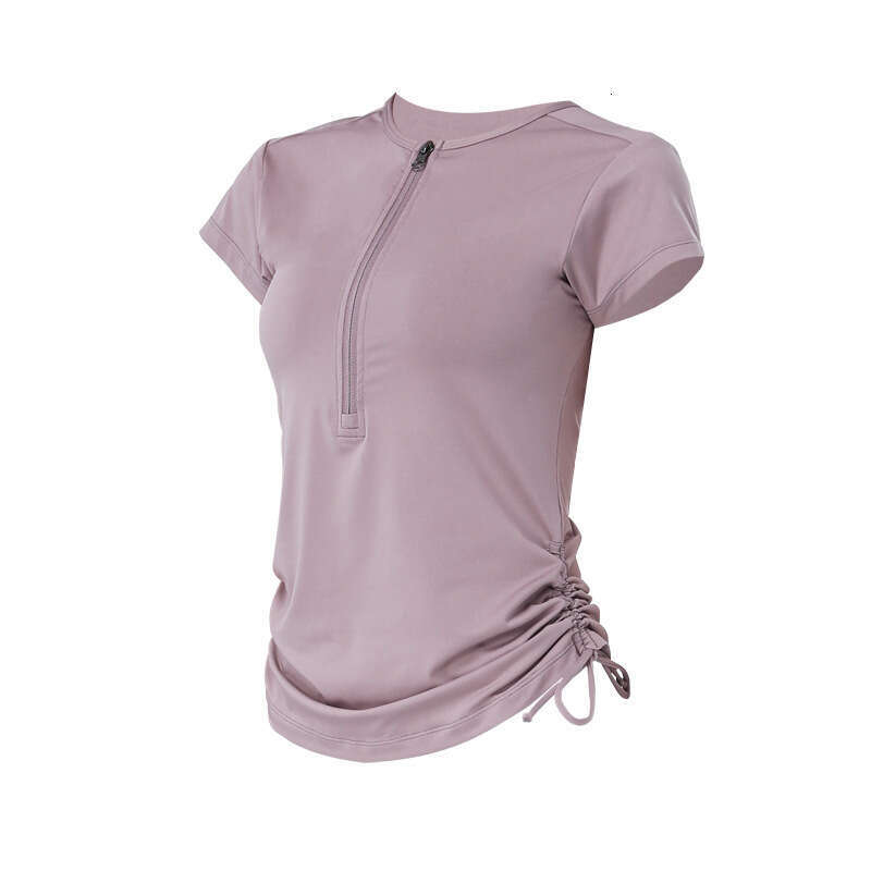 Zipper drawstring short sleeved sports t-shirt women's fiess top breathable running tight yoga suit 2025 new casual fashion trend clothing