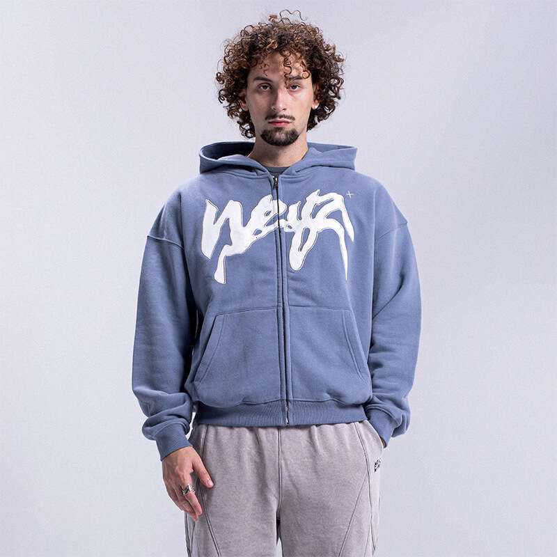 Hip hop street style new pattern embroidered unisex hooded cardigan jacket sweatshirt
