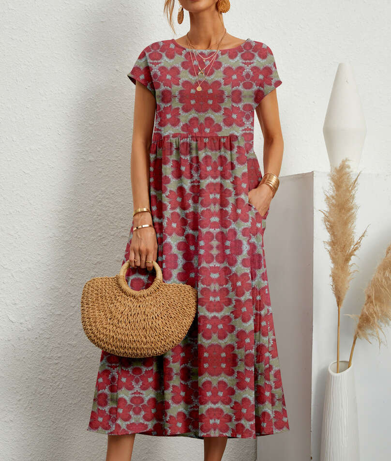 European American fashionable women's loose cotton and en sleeveless round neck printed summer dress 2025 new casual fashion trend clothing