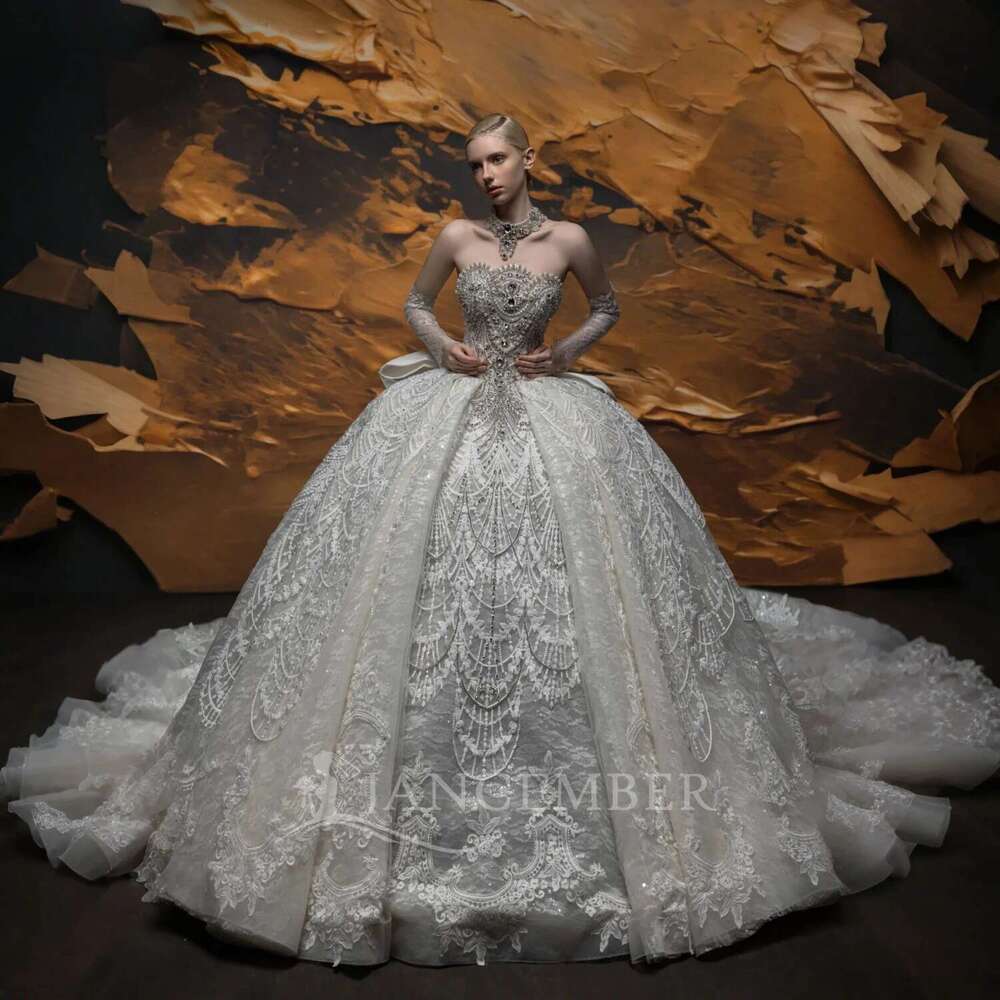 Custom white wedding dresses 2025 strapless sleeveless dress novia lace sequins o robe de marie