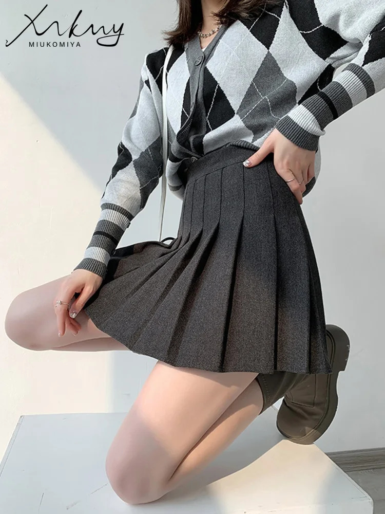 Wool Autumn Winter Skirt For Women High Waist Mini Woolen Skirts Winter School Short Tennis Pleated Skirts With Shorts Women 250227