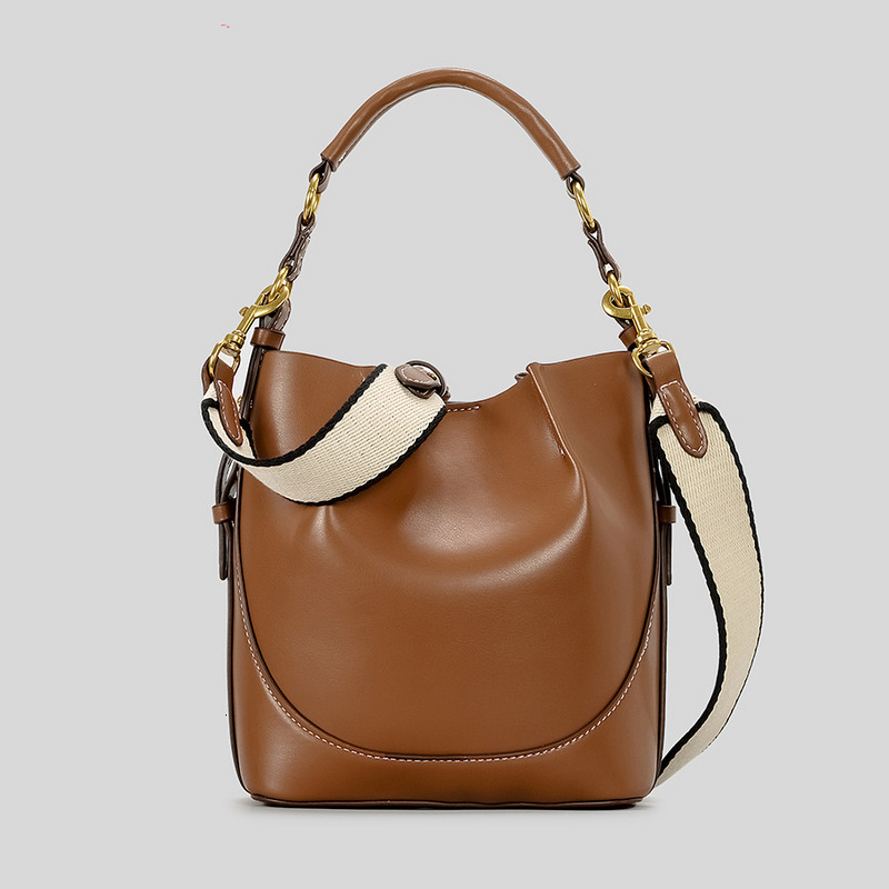 Women's Bags new large capacity wide strap one shoulder canvas crossbody handbag drawstring bucket bag women