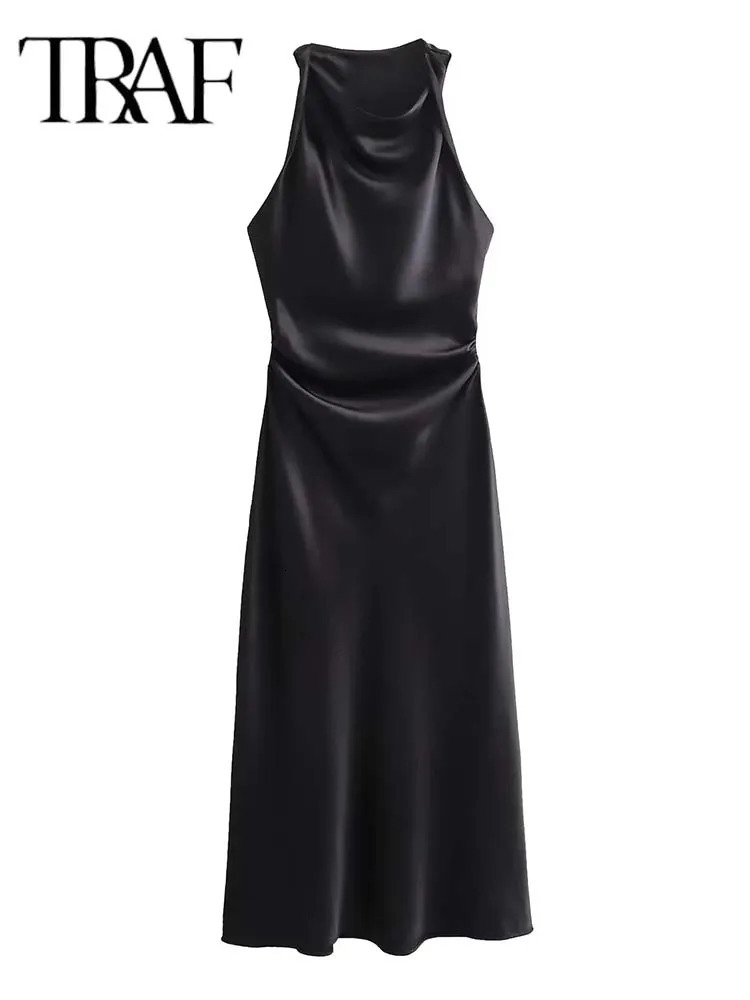 TRAF satin womens long dress summer Slip Midi dress womens sexy evening dress sleeveless elegant dress 250226