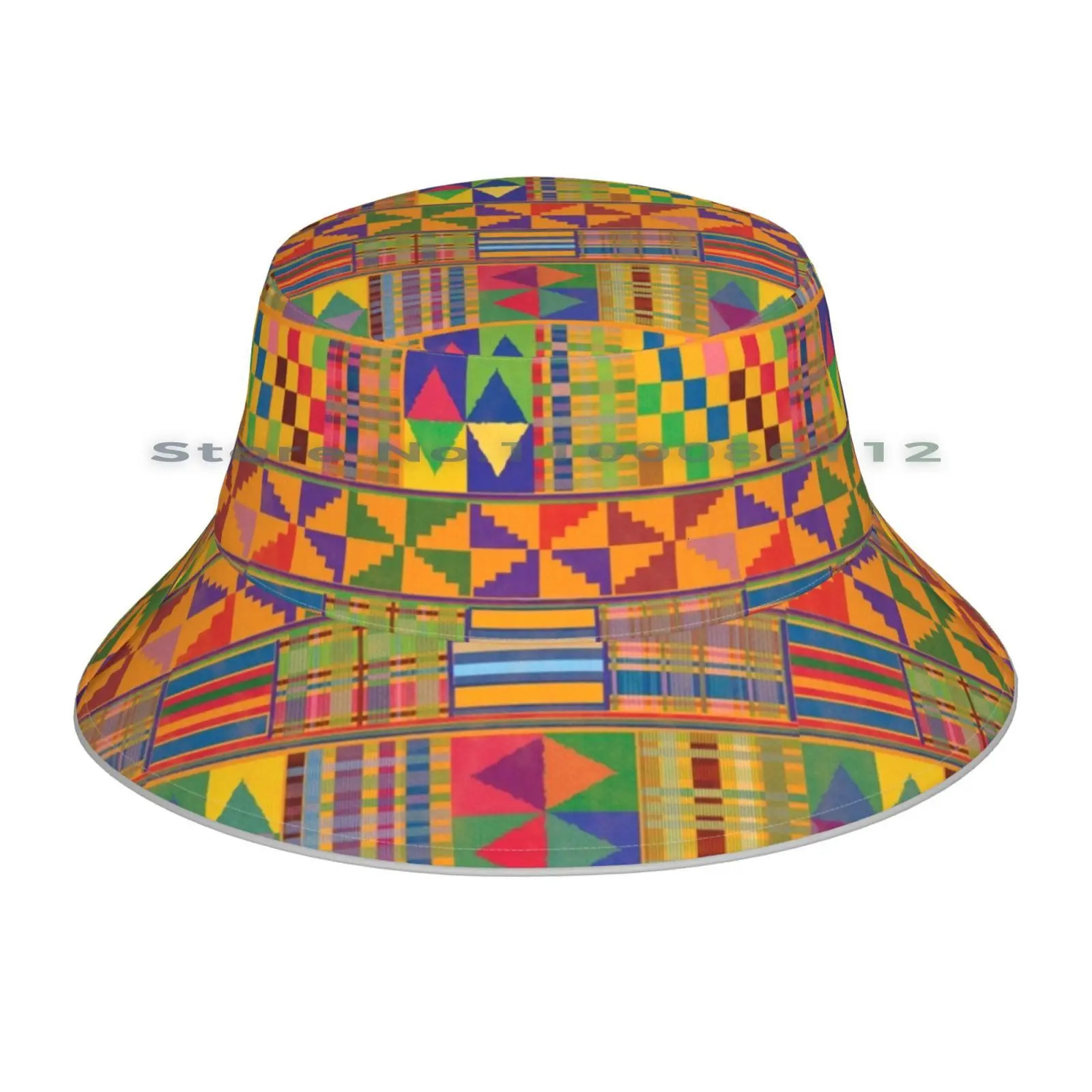 Kente Inspired Bucket Hat Sun Cap Graphic Pattern African Ghana Geometric Traditional Ethnic Diamonds Checkered Banded 250227