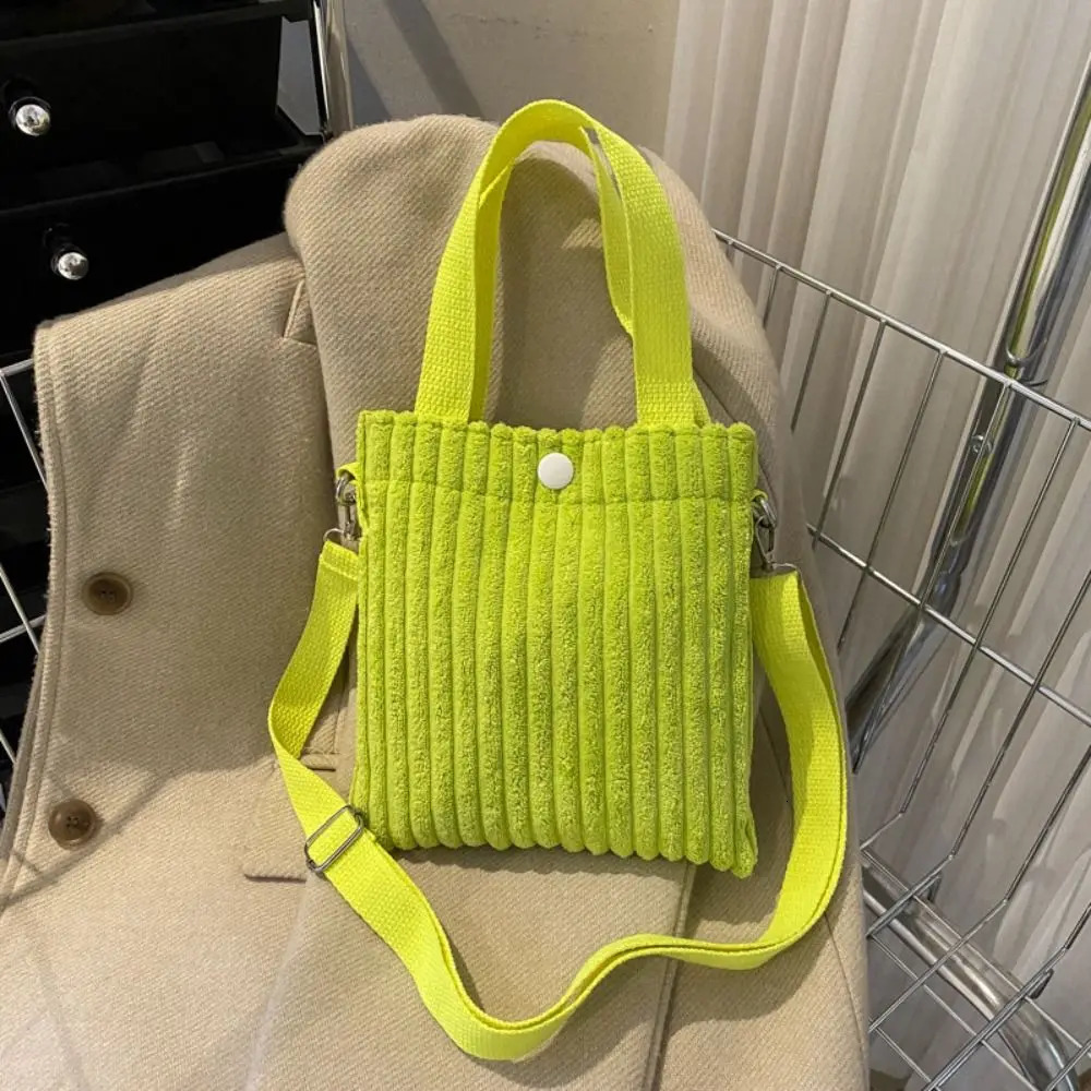 Korean Corduroy Bucket Bag Crossbody Small Handbag Vertical Casual Mini Tote Canvas Shoulder 250221