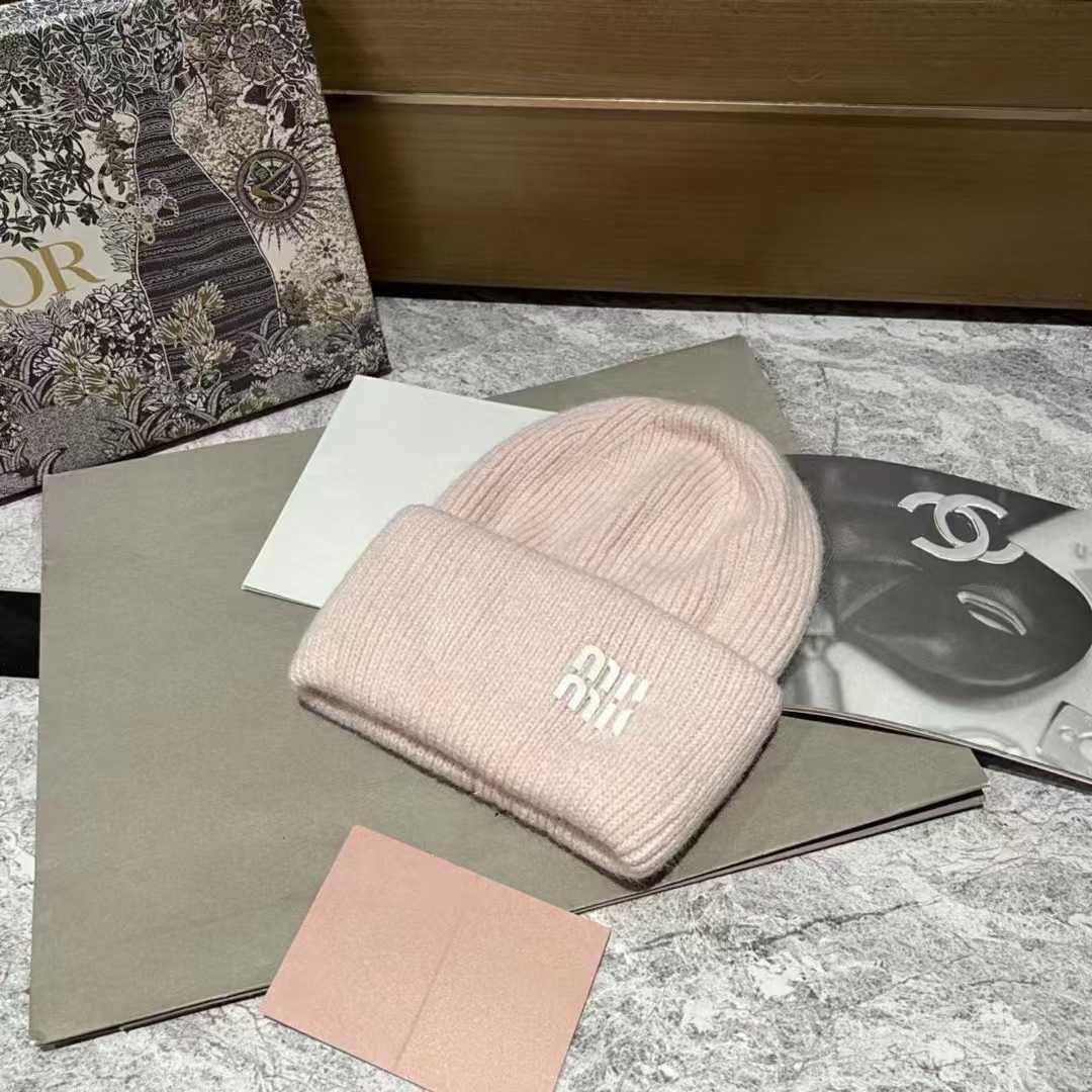 BeanieSkull Caps Miao Familys new rabbit hair knitted hat for women fashionable and versatile casual woolen hat with correct letters warm ear protecti