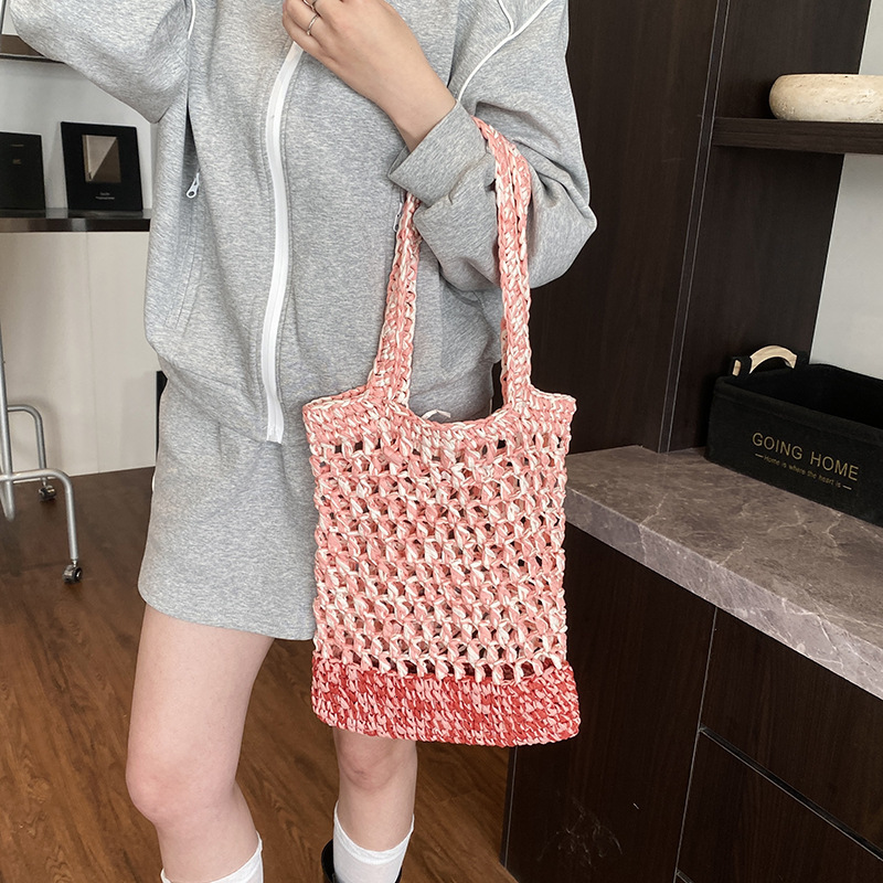 Hand tote for spring and summer 2025, new shoulder colorful hollowed out grass woven bag, beach vacation bag #swissmilitary
