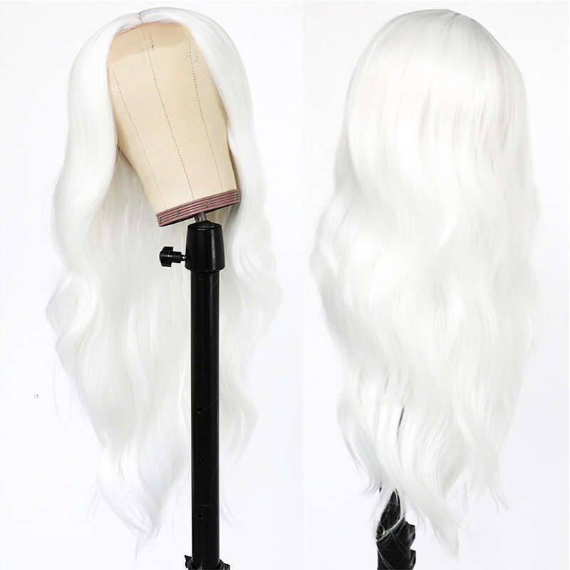HD Front Lace Wig Fashionable Wig White Long Curly Hair Women S Big Wavy Synthetic Full Head Cover Lace Wig