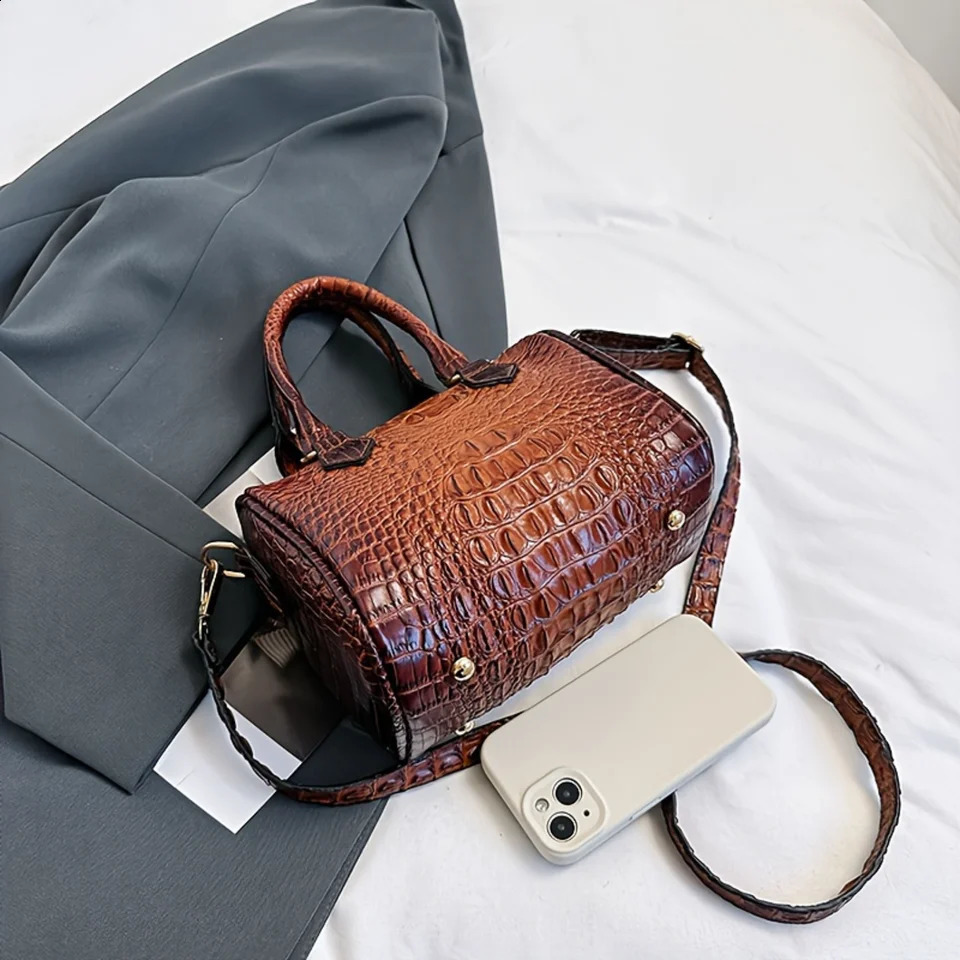 Ship from US Vintage e Pattern Boston Bag Stylish Portable Handbag Perfect Shoulder For Daily Use 250227FBB