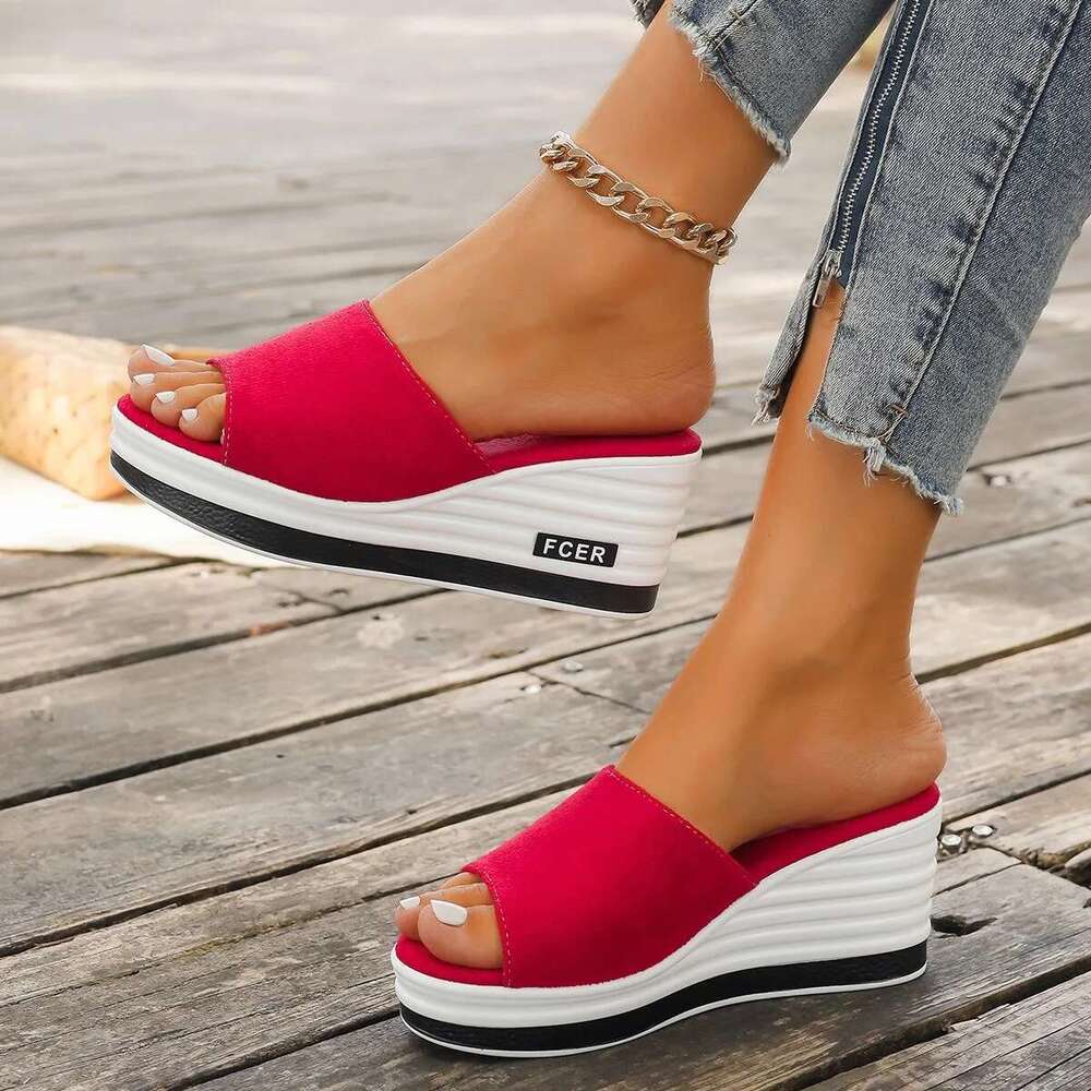 Women's Wedge Leopard Print Summer New Fashion High Heel Sandals Casual Plus Size One e Cool Platform Slippers