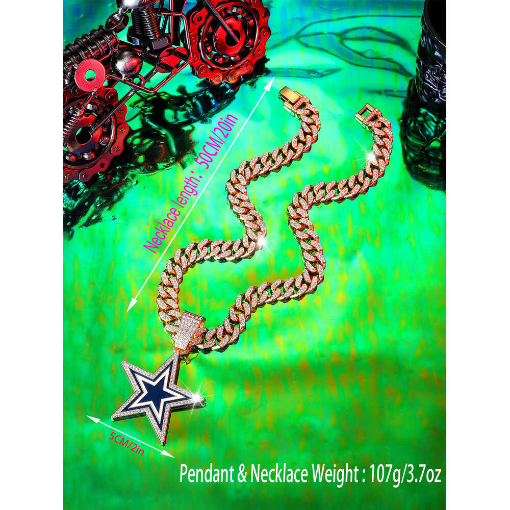 Fashion full dia blue pentagram necklace accessories, men's and women's personalized hip-hop pendant, single pendant
