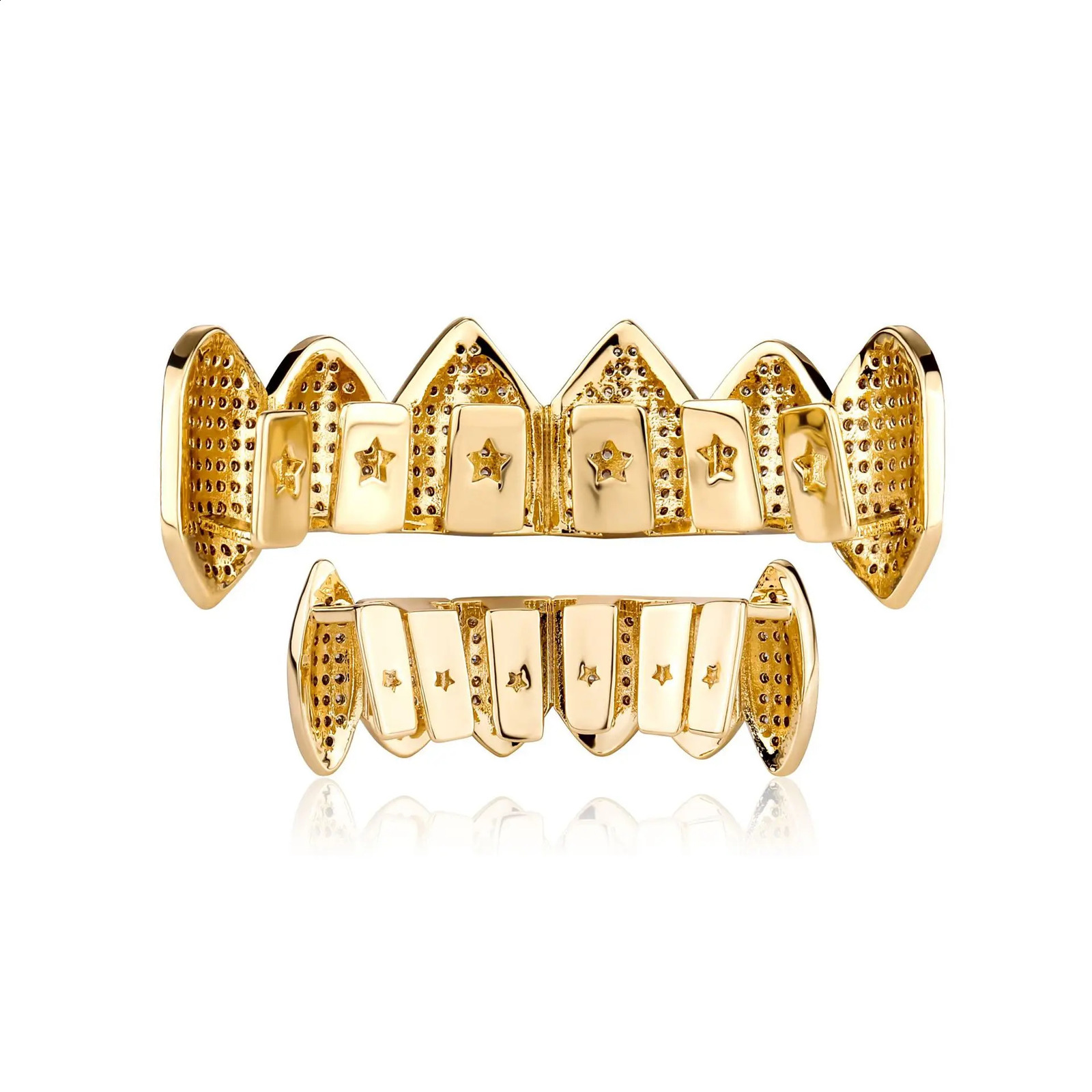 Full CZ Teeth Set For Unisex Cubic Zirconia Stone Top Bottom Teeth Grills Box Packing Hip Hop Jewelry For Men 250219