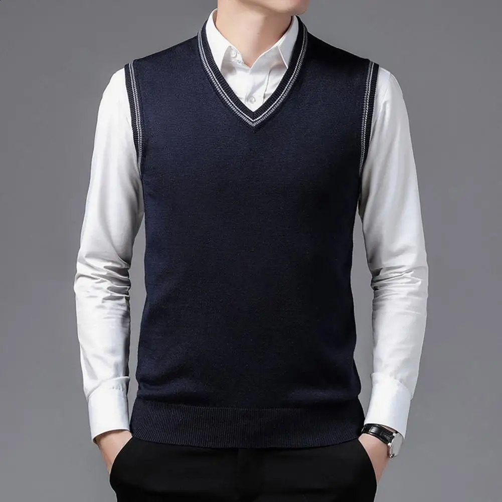 Mens Clothes Waistcoat V Neck Vest Knitted Sweaters for Men Business Black Sleeveless Japanese Harajuku Fashion 250225