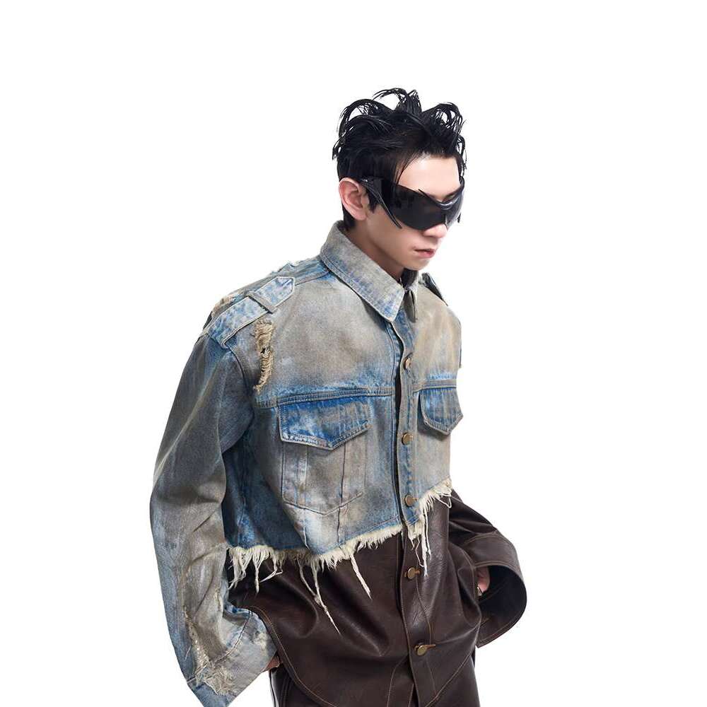 START American distressed patch made denim jacket men's patchwork jacket autumn and winter dirty jacket