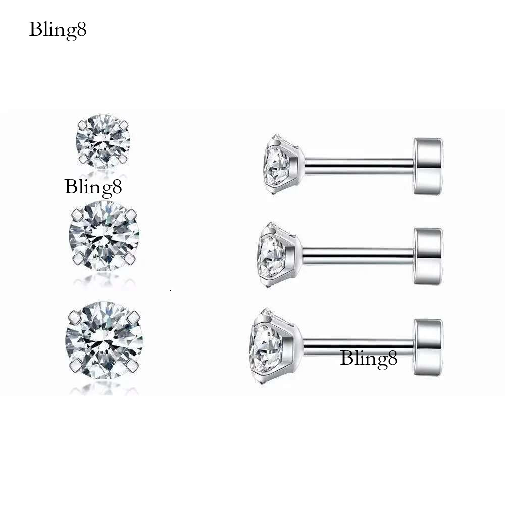 14K Gold Sier Plated Cubic Zirconia Flat Back Piercing Jewelry Stud Earrings for Women
